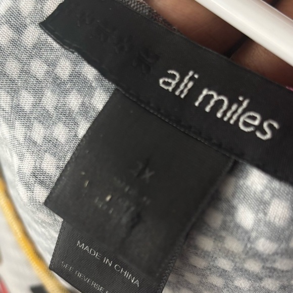 Ali Miles Blouse Floral 2X Sheer Overlay Short Sleeve Colorful Artsy Mature - Picture 5 of 5